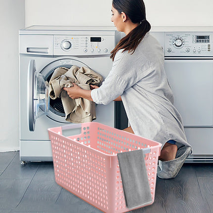 Darzheoy Laundry Basket, 2 pcs Plastic Hamper with Handles, Open Storage Bin to Organize Closets, Cabinets, Pantry, Shelving and Countertop Space, Suitable for Families and Dorms 3PC-Pink.