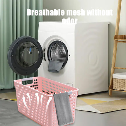 Darzheoy Laundry Basket, 2 pcs Plastic Hamper with Handles, Open Storage Bin to Organize Closets, Cabinets, Pantry, Shelving and Countertop Space, Suitable for Families and Dorms 3PC-Pink.