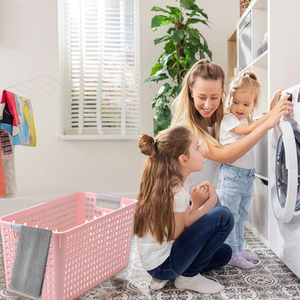 Darzheoy Laundry Basket, 2 pcs Plastic Hamper with Handles, Open Storage Bin to Organize Closets, Cabinets, Pantry, Shelving and Countertop Space, Suitable for Families and Dorms 3PC-Pink.