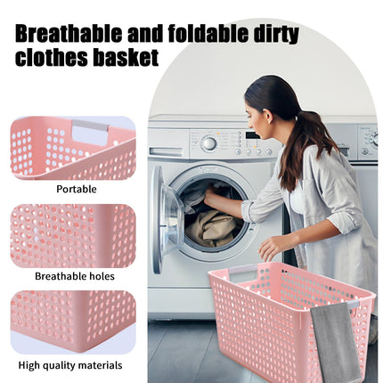 Darzheoy Laundry Basket, 2 pcs Plastic Hamper with Handles, Open Storage Bin to Organize Closets, Cabinets, Pantry, Shelving and Countertop Space, Suitable for Families and Dorms 3PC-Pink.