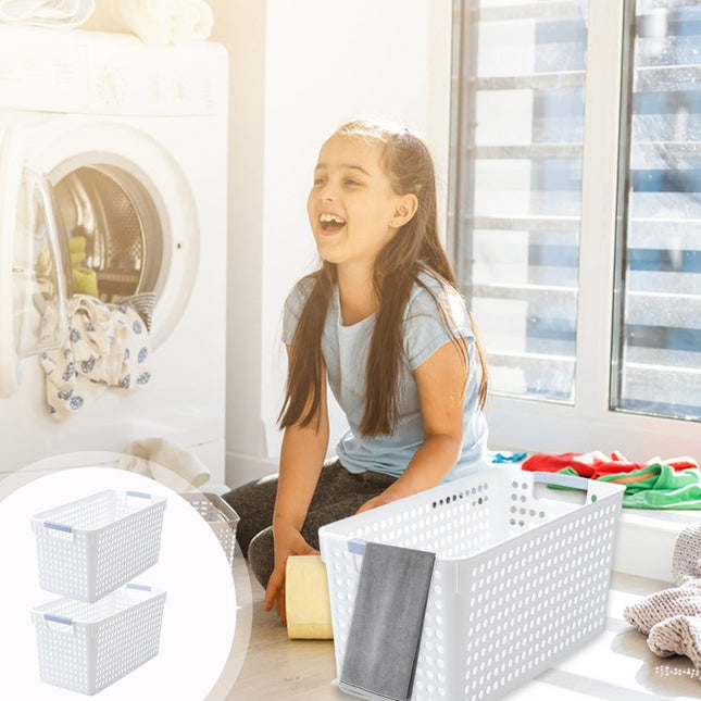 Darzheoy Laundry Basket, 2 pcs Plastic Hamper with Handles, Open Storage Bin to Organize Closets, Cabinets, Pantry, Shelving and Countertop Space, Suitable for Families and Dorms 3PC-White.