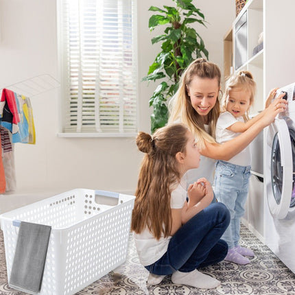 Darzheoy Laundry Basket, 2 pcs Plastic Hamper with Handles, Open Storage Bin to Organize Closets, Cabinets, Pantry, Shelving and Countertop Space, Suitable for Families and Dorms 3PC-White.