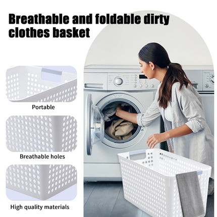 Darzheoy Laundry Basket, 2 pcs Plastic Hamper with Handles, Open Storage Bin to Organize Closets, Cabinets, Pantry, Shelving and Countertop Space, Suitable for Families and Dorms 3PC-White.