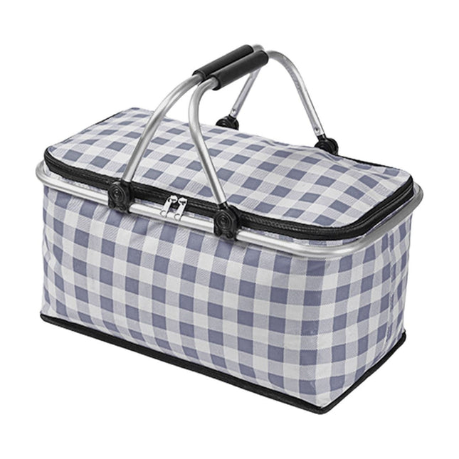 Kdkad Picnic Basket, Collapsible Shopping Basket with Lid Large Market Basket with Handles Reusable Folding Grocery Basket Insulated Cooler Bag for Picnic Travel 47x27x22cm/18.5x10.62x8.66in Black.