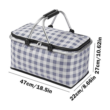 Kdkad Picnic Basket, Collapsible Shopping Basket with Lid Large Market Basket with Handles Reusable Folding Grocery Basket Insulated Cooler Bag for Picnic Travel 47x27x22cm/18.5x10.62x8.66in Black.
