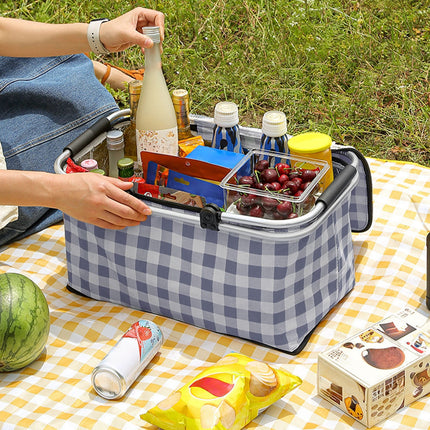 Kdkad Picnic Basket, Collapsible Shopping Basket with Lid Large Market Basket with Handles Reusable Folding Grocery Basket Insulated Cooler Bag for Picnic Travel 47x27x22cm/18.5x10.62x8.66in Black.