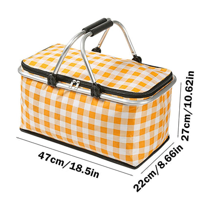 Kdkad Picnic Basket, Collapsible Shopping Basket with Lid Large Market Basket with Handles Reusable Folding Grocery Basket Insulated Cooler Bag for Picnic Travel 18.5×8.7×10.6 in Yellow.