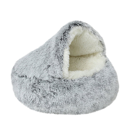 Darzheoy Calming Dog Beds & Cat Cave Bed with Hooded Cover, Removable Washable Round Beds for Small Medium Pets, Anti-Slip Plush Coved Bed for Pet (20"x20") D.