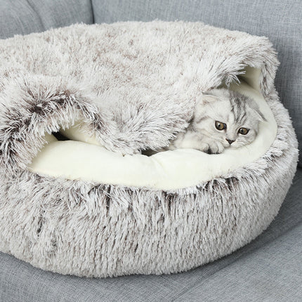 Darzheoy Calming Dog Beds & Cat Cave Bed with Hooded Cover, Removable Washable Round Beds for Small Medium Pets, Anti-Slip Plush Coved Bed for Pet (20"x20") H.