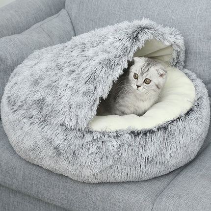 Darzheoy Calming Dog Beds & Cat Cave Bed with Hooded Cover, Removable Washable Round Beds for Small Medium Pets, Anti-Slip Plush Coved Bed for Pet (20"x20") H.