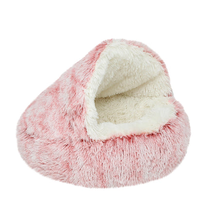 Darzheoy Calming Dog Beds & Cat Cave Bed with Hooded Cover, Removable Washable Round Beds for Small Medium Pets, Anti-Slip Plush Coved Bed for Pet (20"x20") L.