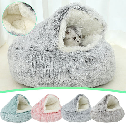 Darzheoy Calming Dog Beds & Cat Cave Bed with Hooded Cover, Removable Washable Round Beds for Small Medium Pets, Anti-Slip Plush Coved Bed for Pet (20"x20") L.