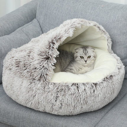 Darzheoy Calming Dog Beds & Cat Cave Bed with Hooded Cover, Removable Washable Round Beds for Small Medium Pets, Anti-Slip Plush Coved Bed for Pet (20"x20") N.