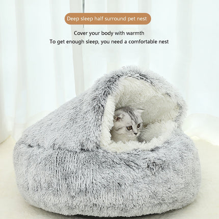 Darzheoy Calming Dog Beds & Cat Cave Bed with Hooded Cover, Removable Washable Round Beds for Small Medium Pets, Anti-Slip Plush Coved Bed for Pet (20"x20") P.
