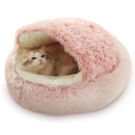 Darzheoy Cat Bed Round Plush Hooded Cat Bed Cave, for Indoor Cats or Small Dog Beds, Calming Pet Beds Calm Anti-nxiety Dog Bed, Waterproof Bottom Washable (16"x16") Purple.