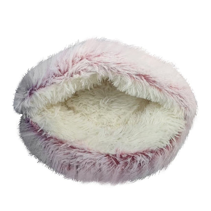 Darzheoy Cat Bed Round Plush Hooded Cat Bed Cave, for Indoor Cats or Small Dog Beds, Calming Pet Beds Calm Anti-nxiety Dog Bed, Waterproof Bottom Washable (16"x16") Purple.