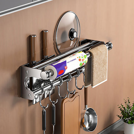 Kdkad Kitchen Organization and Storage Rack, Wall Mounted Pots and Pans Rack, Stainless Steel Metal Wall Shelf with Hooks for Hanging Pots and Pans for Kitchen Bathroom Bedroom Pantry 30 * 9 * 9cm/11.81 * 3.54 * 3.54inch A.