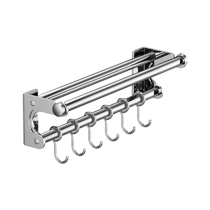 Kdkad Kitchen Organization and Storage Rack, Wall Mounted Pots and Pans Rack, Stainless Steel Metal Wall Shelf with Hooks for Hanging Pots and Pans for Kitchen Bathroom Bedroom Pantry 30 * 9 * 9cm/11.81 * 3.54 * 3.54inch A.