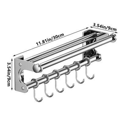 Kdkad Kitchen Organization and Storage Rack, Wall Mounted Pots and Pans Rack, Stainless Steel Metal Wall Shelf with Hooks for Hanging Pots and Pans for Kitchen Bathroom Bedroom Pantry 30 * 9 * 9cm/11.81 * 3.54 * 3.54inch A.