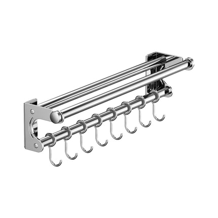 Kdkad Kitchen Organization and Storage Rack, Wall Mounted Pots and Pans Rack, Stainless Steel Metal Wall Shelf with Hooks for Hanging Pots and Pans for Kitchen Bathroom Bedroom Pantry 40 * 9 * 9cm/15.75 * 3.54 * 3.54inch S_ilver.