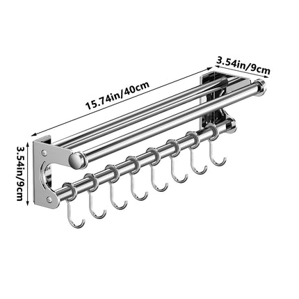 Kdkad Kitchen Organization and Storage Rack, Wall Mounted Pots and Pans Rack, Stainless Steel Metal Wall Shelf with Hooks for Hanging Pots and Pans for Kitchen Bathroom Bedroom Pantry 40 * 9 * 9cm/15.75 * 3.54 * 3.54inch S_ilver.