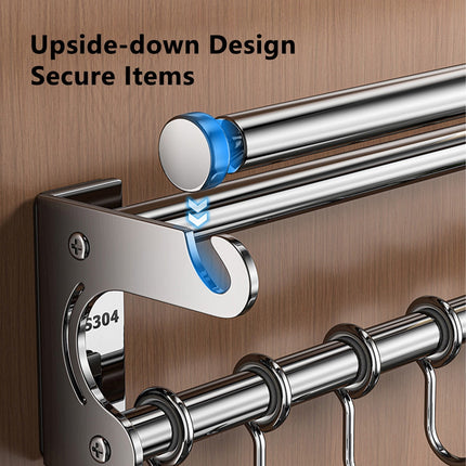 Kdkad Kitchen Organization and Storage Rack, Wall Mounted Pots and Pans Rack, Stainless Steel Metal Wall Shelf with Hooks for Hanging Pots and Pans for Kitchen Bathroom Bedroom Pantry 40 * 9 * 9cm/15.75 * 3.54 * 3.54inch S_ilver.