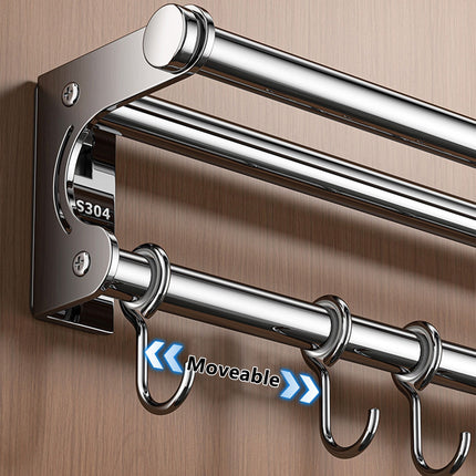 Kdkad Kitchen Organization and Storage Rack, Wall Mounted Pots and Pans Rack, Stainless Steel Metal Wall Shelf with Hooks for Hanging Pots and Pans for Kitchen Bathroom Bedroom Pantry 40 * 9 * 9cm/15.75 * 3.54 * 3.54inch S_ilver.