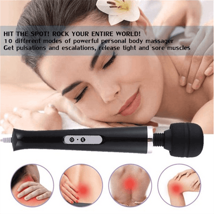 Tutuviw 10 Speeds Wired Powerful Handheld Electric Back Massager with Strong Vibrations, Personal Therapy Massager for Muscle Aches, Sports Recovery, Body Pain (Black).