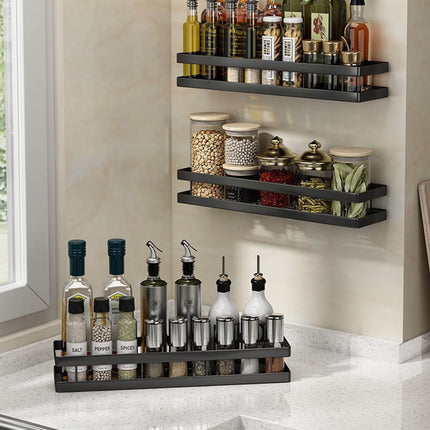 Metal Spice Rack, Wall Mount Floating Shelves, Black Storage organizer, Wall-mounted Household Spice Jars Rack, Wall Multi-function Storage Racks, for Cabinet Door, Pantry, Kitchen/Bathroom Supplies.