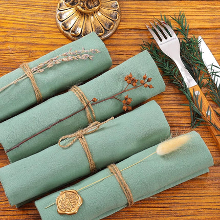 Holzlrgus Cotton Linen Napkins Bulk 17"x17" Stonewashed Cloth Dinner Napkins Rustic Thick Table Napkins for Fall Thanksgiving Christmas Party Wedding Decoration (Set of 4, Sage).