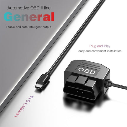 OBD Car Dash Cam Monitoring Cable - 12V/24V Hardwire Power Cable for Dash Cameras.