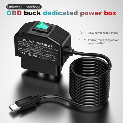 OBD Car Dash Cam Monitoring Cable - 12V/24V Hardwire Power Cable for Dash Cameras.