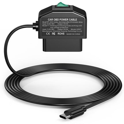 OBD Car Dash Cam Monitoring Cable - 12V/24V Hardwire Power Cable for Dash Cameras.