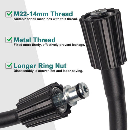 15M (50FT) High-Pressure Washer Hose - 5800 PSI Heavy-Duty Cleaning Hose with Longer Ring Nut.