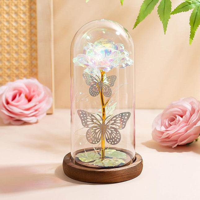 White & Silver Butterfly Flower Lamp - Decorative LED Table Lamp for Home Ambiance.