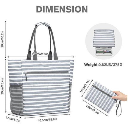 Blue Striped Beach Bag - Spacious Lightweight Tote for Travel, Pool & Summer Getaways.