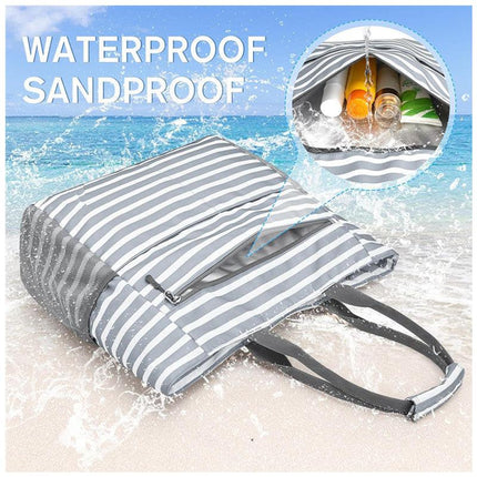 Blue Striped Beach Bag - Spacious Lightweight Tote for Travel, Pool & Summer Getaways.