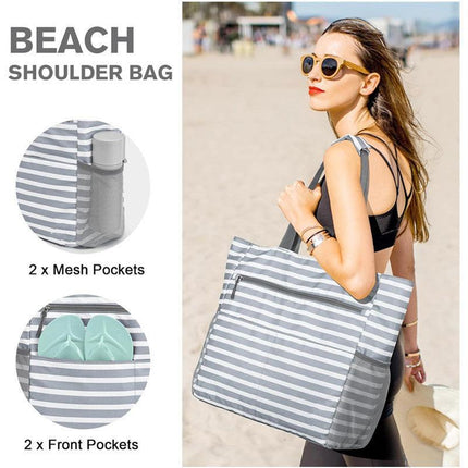 Blue Striped Beach Bag - Spacious Lightweight Tote for Travel, Pool & Summer Getaways.