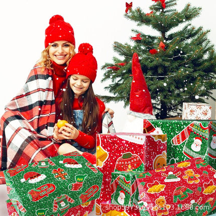 Gift Wrapping Paper Style WZ025 - Red & Green Reindeer & Gingerbread Man Design (12-Sheet Set).