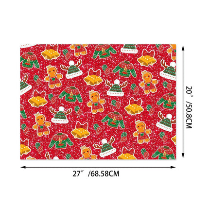 Gift Wrapping Paper Style WZ025 - Red & Green Reindeer & Gingerbread Man Design (12-Sheet Set).