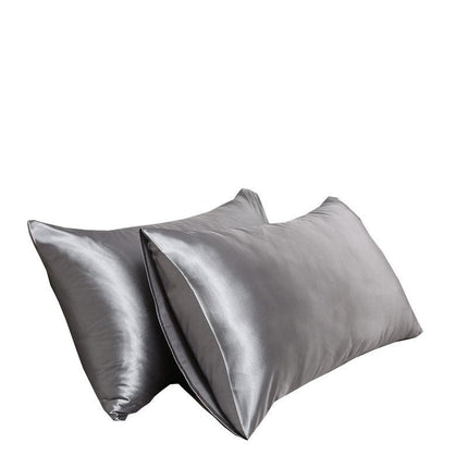 A pair of solid-color silk-like pillowcase pillowcase and envelope pillow (silver).
