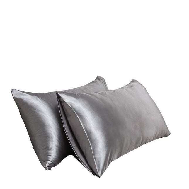 A pair of solid-color silk-like pillowcase pillowcase and envelope pillow (silver).