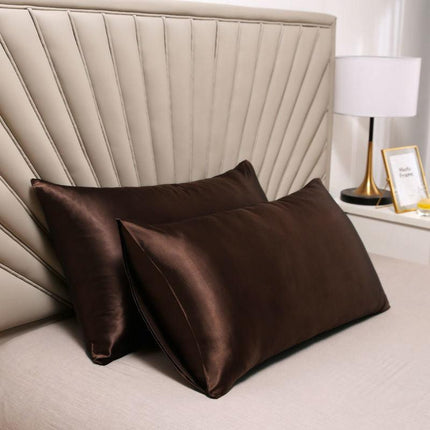 A pair of solid-color silk-like pillowcase pillowcase and envelope pillow (coffee color).