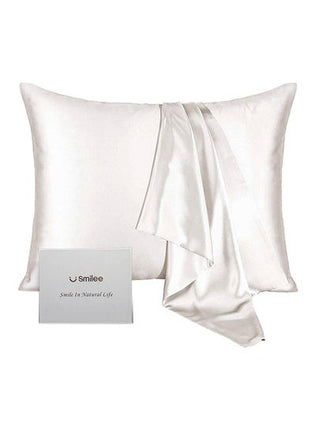 A pair of solid-color silk-like pillowcase pillowcase and envelope pillow (white).