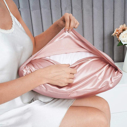 A pair of solid-color silk-like pillowcase pillowcase and envelope pillow (white).