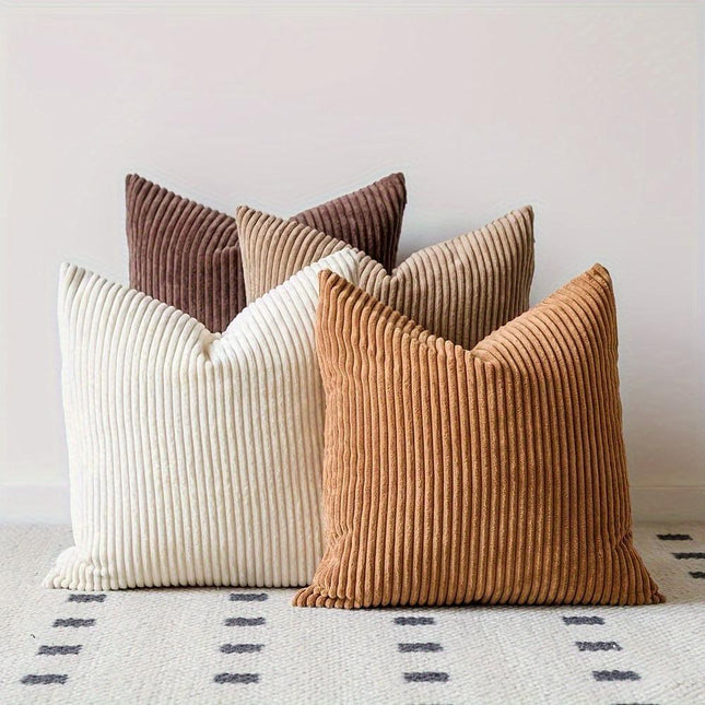 4pcs Nordic striped throw pillows, cushions, sofa solid color cushions, corduroy cushions, waist cushions, headboard (coffee-colored series), 45*45cm (without pillow core).