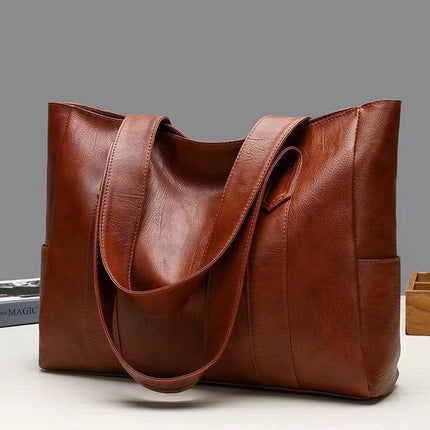 Large bag Women's 2025 Autumn New Style, simple and versatile handbag, large capacity single-shoulder bag, tote crossbody (brown).