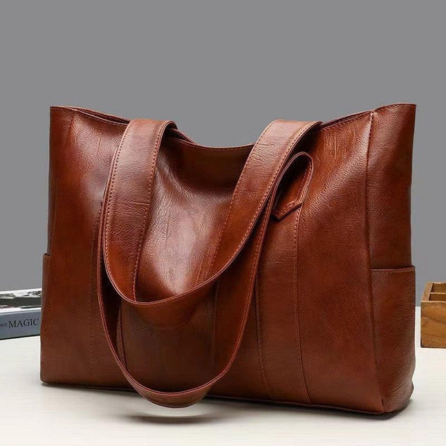 Large bag Women's 2025 Autumn New Style, simple and versatile handbag, large capacity single-shoulder bag, tote crossbody (brown).