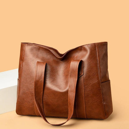 Large bag Women's 2025 Autumn New Style, simple and versatile handbag, large capacity single-shoulder bag, tote crossbody (brown).