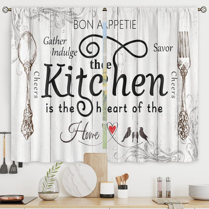 Kitchen Curtain 3-Piece Set - Gather & Savor Themed Window Drapes.